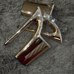 Дзеркальні босоніжки 5ка з силіконовим верхом | Стріпи у рожевому золоті